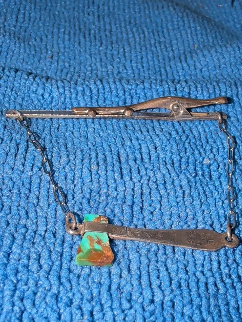 Vintage Silver-tone Axe Tie Clip with Turquoise Accent